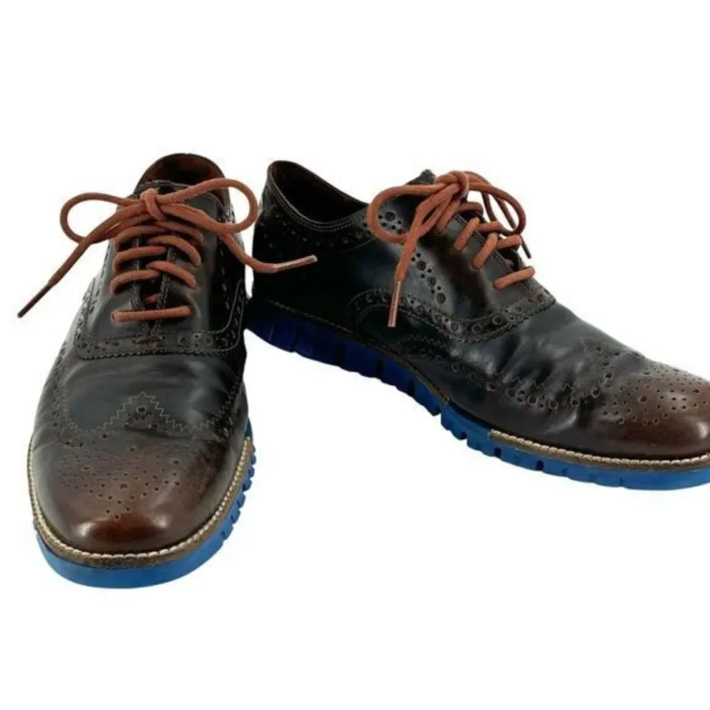Cole Haan Zerogrand‎ Wingtip Oxford Shoes C26207 Blue Brown Leather Men's 8 M